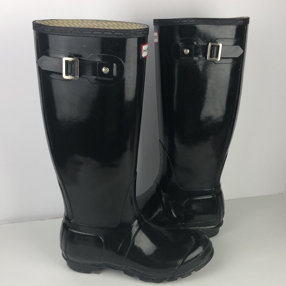 Hunter Original Tall Black Gloss Pull On Rain Boots - Picture 15 of 16
